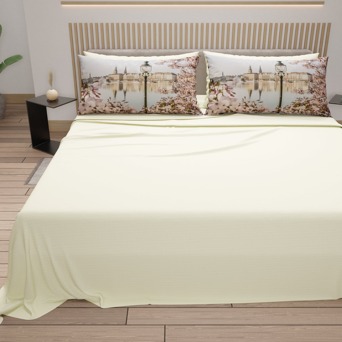 Lenzuola in Cotone, Completo Letto con Federe in Stampa Digitale Germania Panna