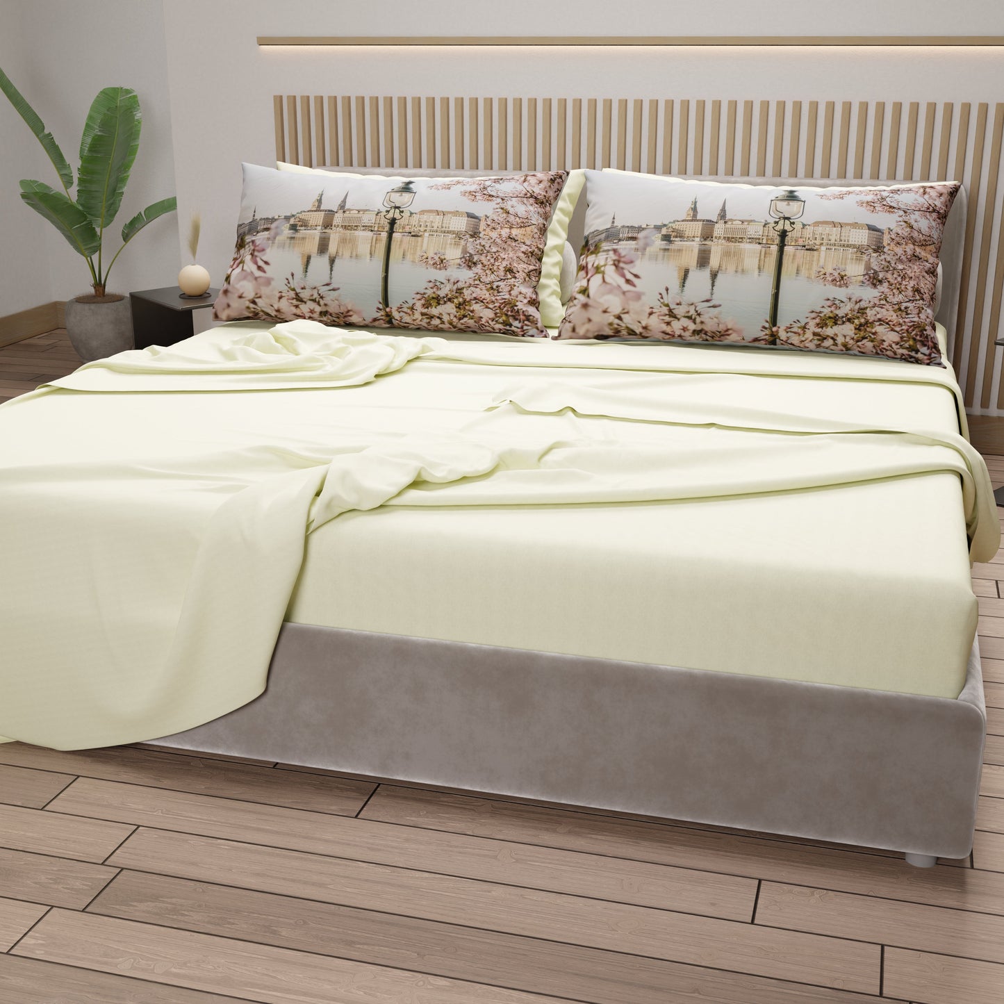 Lenzuola in Cotone, Completo Letto con Federe in Stampa Digitale Germania Panna