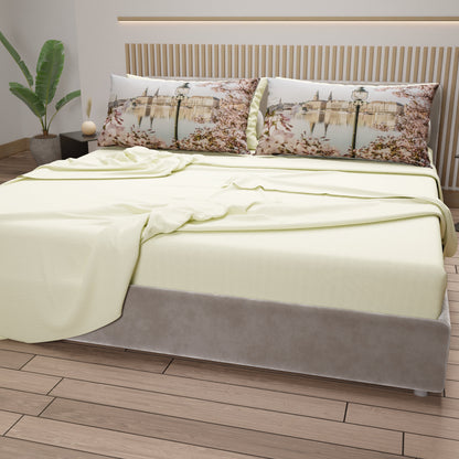 Lenzuola in Cotone, Completo Letto con Federe in Stampa Digitale Germania Panna