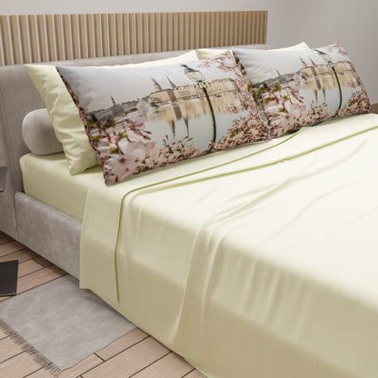Lenzuola in Cotone, Completo Letto con Federe in Stampa Digitale Germania Panna