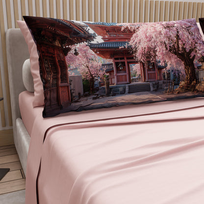 Lenzuola in Cotone, Completo Letto con Federe in Stampa Digitale Giappone01 Cipria Chiaro