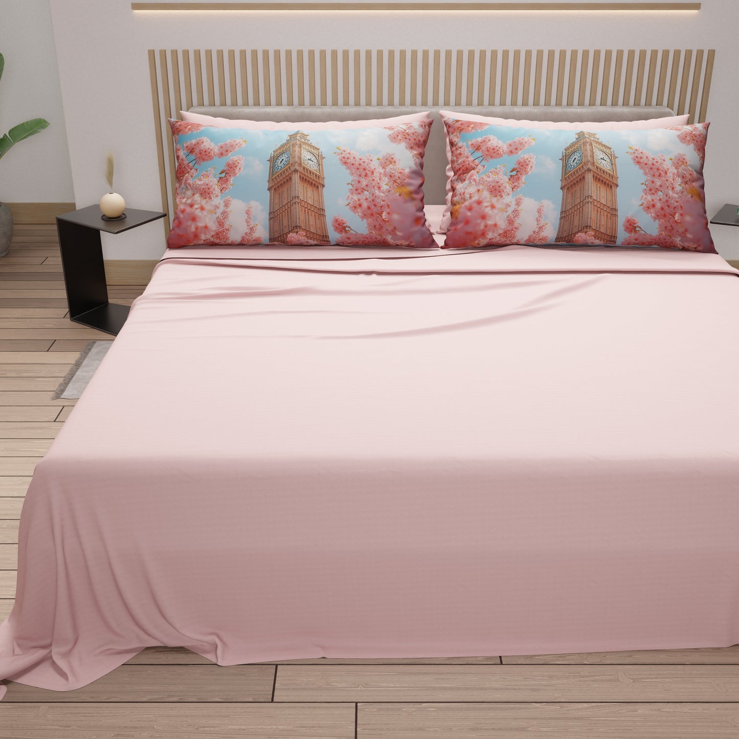 Lenzuola in Cotone, Completo Letto con Federe in Stampa Digitale Londra01 Cipria Chiaro