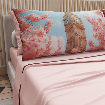 Lenzuola in Cotone, Completo Letto con Federe in Stampa Digitale Londra01 Cipria Chiaro