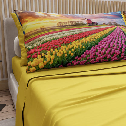 Lenzuola in Cotone, Completo Letto con Federe in Stampa Digitale Olanda Giallo
