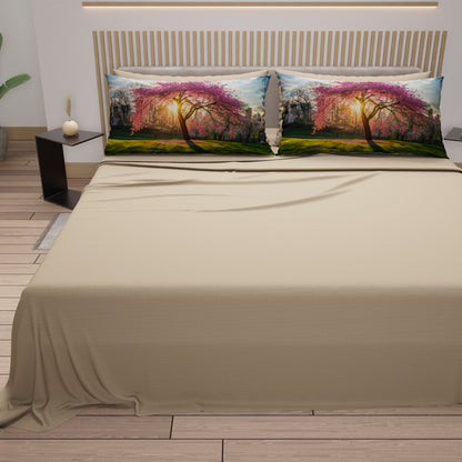 Lenzuola in Cotone, Completo Letto con Federe in Stampa Digitale Manhattan Beige