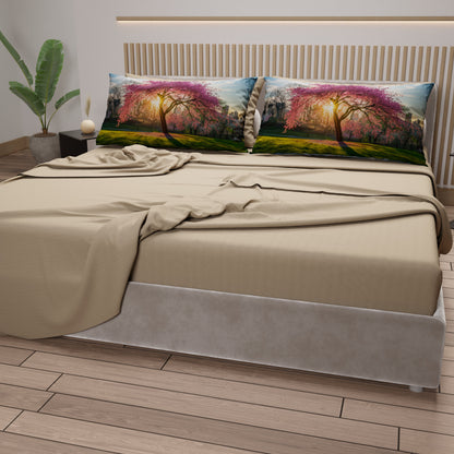 Lenzuola in Cotone, Completo Letto con Federe in Stampa Digitale Manhattan Beige