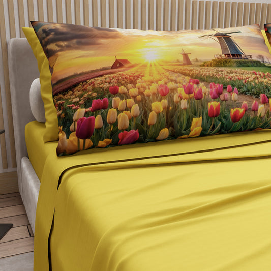 Lenzuola in Cotone, Completo Letto con Federe in Stampa Digitale Olanda02 Giallo