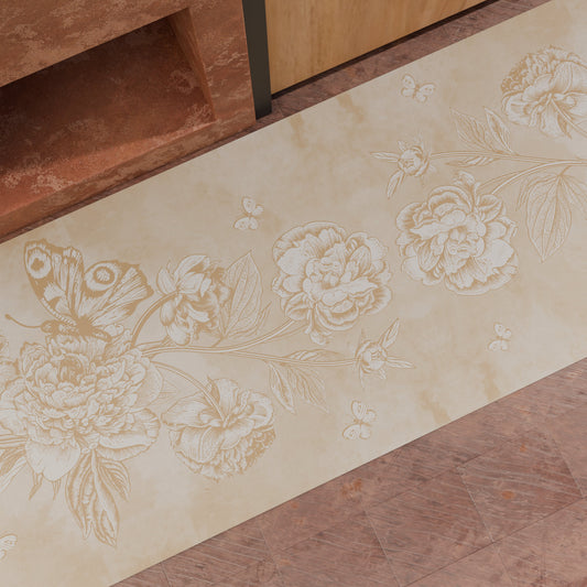 Tappeto Cucina Antiscivolo Passatoia Cucina lavabile, Cucina Peonie Beige