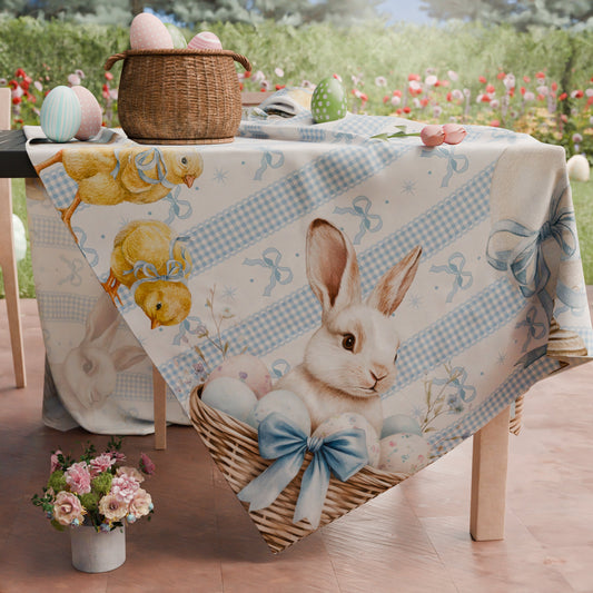 Tovaglia Pasquale da Tavola Antimacchia, Copritavolo Pasqua da Cucina White Bunny