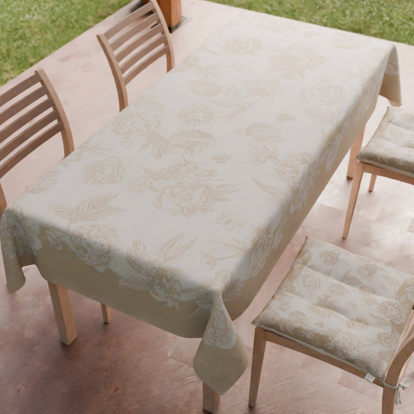 Tovaglia da tavola Antimacchia, Copritavolo da Cucina Peonie Beige