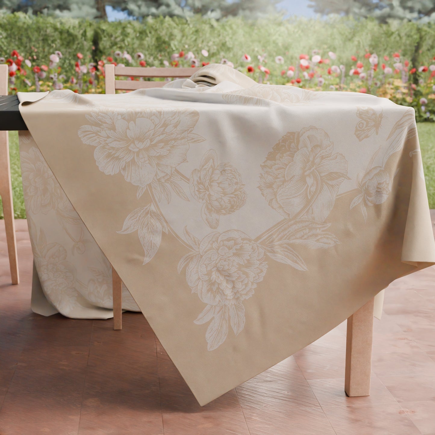 Tovaglia da tavola Antimacchia, Copritavolo da Cucina Peonie Beige