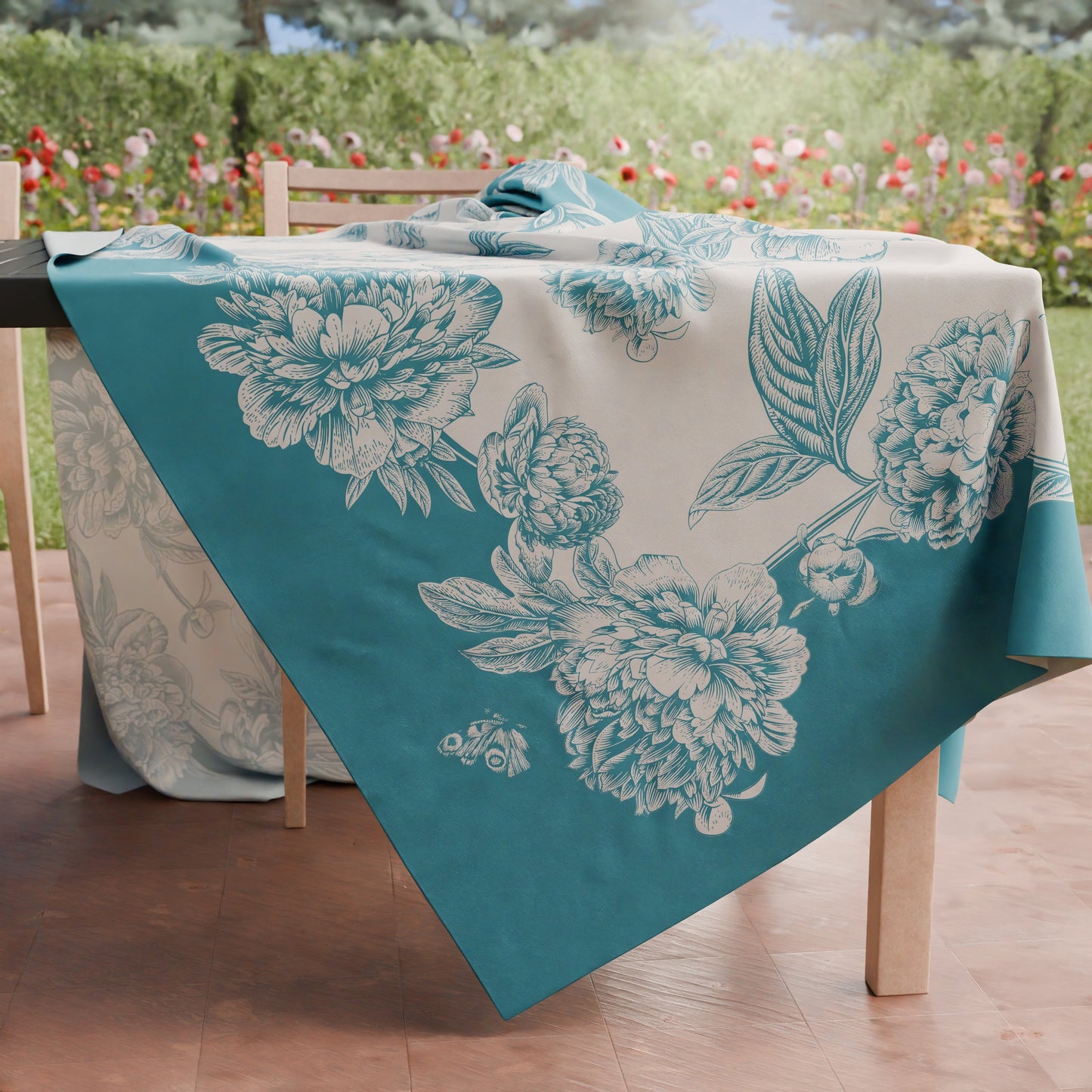 Tovaglia da tavola Antimacchia, Copritavolo da Cucina Peonie Ottanio