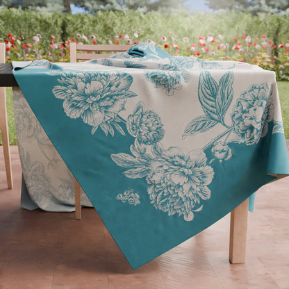 Tovaglia da tavola Antimacchia, Copritavolo da Cucina Peonie Ottanio